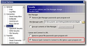 Xóa bỏ history trên thanh CuteFTP Quick Connect