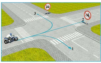 Theo hướng mũi tên, những hướng nào xe mô tô được phép đi?