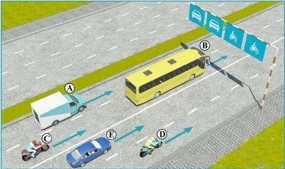 Câu hỏi 19: Trong hình dưới, những xe nào vi phạm quy tắc giao thông?