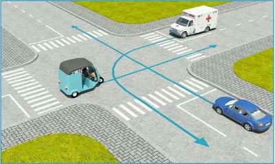 Câu hỏi 16: Thứ tự các xe đi như thế nào là đúng quy tắc giao thông?