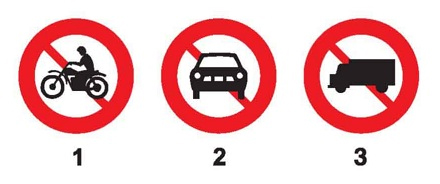 Câu hỏi 13: Biển nào báo hiệu cấm xe mô tô ba bánh đi vào?