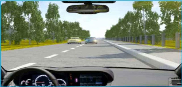 Câu hỏi 29: Phía trước có một xe màu xanh đang vượt xe màu vàng trên làn đường của bạn, bạn xử lý như thế nào trong trường hợp này?