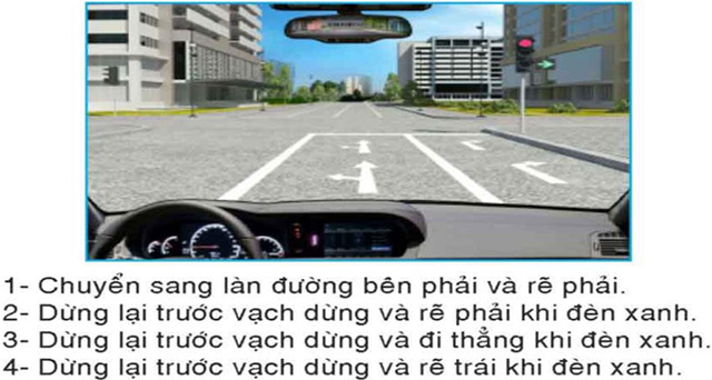 Câu hỏi 26: Xe của bạn được đi theo hướng nào trong trường hợp này?