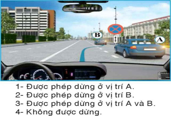 Câu hỏi 25: Bạn được dừng xe ở vị trí nào trong hình này?