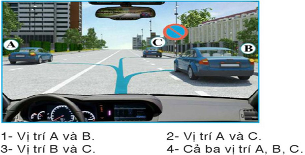 Câu hỏi 30: Người lái xe dừng tại vị trí nào là đúng quy tắc giao thông?