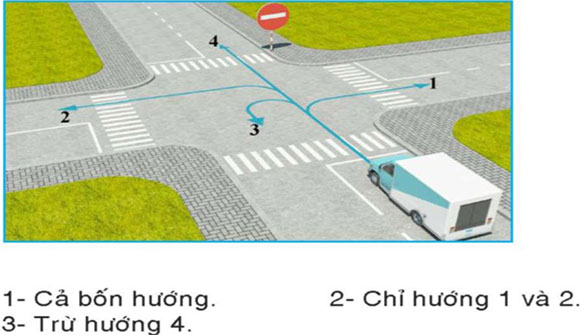 Câu hỏi 26: Những hướng nào xe tải được phép đi?
