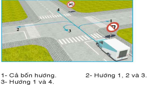 Câu hỏi 28: Những hướng nào ô tô tải được phép đi?