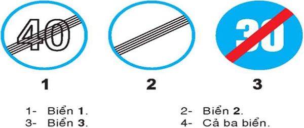Câu hỏi 23: Trong các biển dưới đây, biển nào là biển báo hết hạn chế tốc độ tối thiểu?