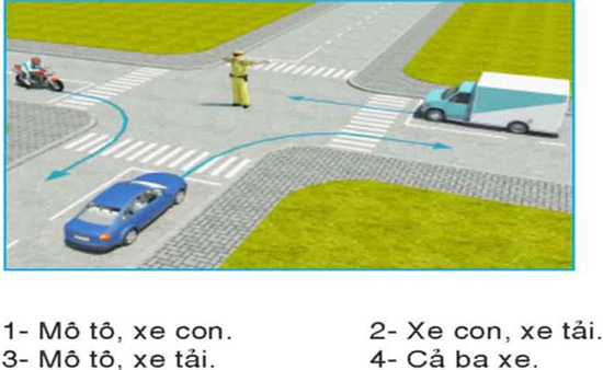 Câu hỏi 26: Theo hướng mũi tên, xe nào được phép đi?