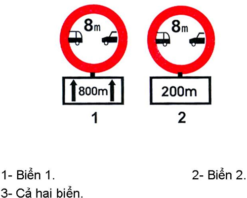 Câu hỏi 22: Biển nào báo hiệu khoảng cách thực tế từ nơi đặt biển đến nơi cần cự ly tối thiểu giữa hai xe?