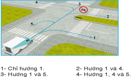 Câu hỏi 26: Những hướng nào ô tô tải được phép đi?