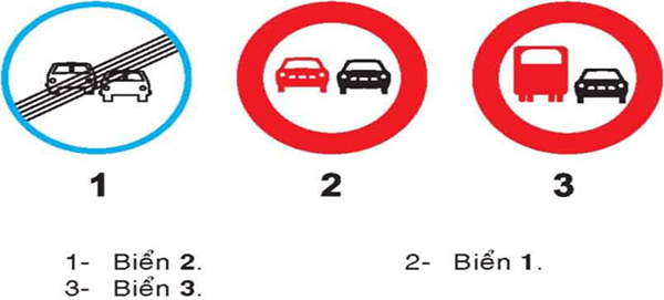 Câu hỏi 19: Biển nào không cho phép ô tô con vượt?