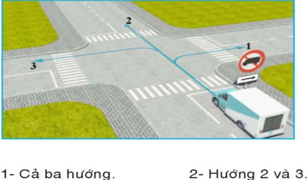 Câu hỏi 25: Những hướng nào xe tải được phép đi?