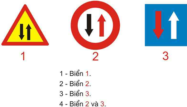 Câu hỏi 22: Biển nào chỉ dẫn được ưu tiên qua đường hẹp?