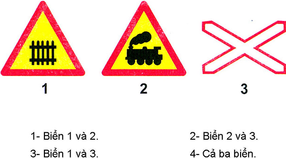 Câu hỏi 22: Biển nào báo hiệu đường sắt giao nhau với đường bộ không có rào chắn?