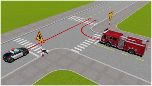Câu 4: Xe nào được quyền đi trước trong trường hợp này?