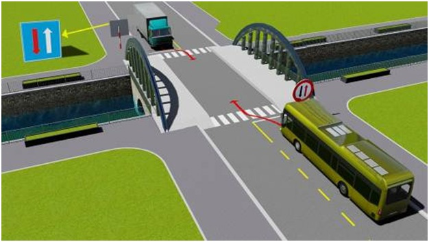 Câu 8: Xe nào phải nhường đường trong trường hợp này?