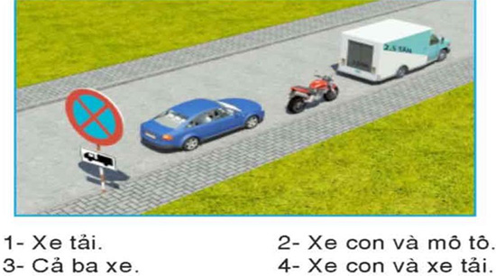 Câu hỏi 28: Trong các trường hợp này, xe nào đỗ vi phạm quy tắc giao thông?