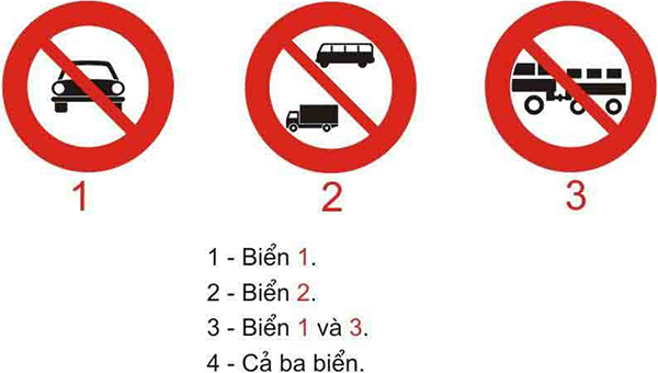 Câu hỏi 21: Biển nào cấm các loại xe cơ giới đi vào, trừ xe gắn máy, xe mô tô 2 bánh và các loại xe ưu tiên theo luật định?