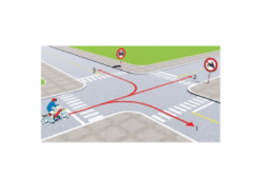 Câu số 25: Theo hướng mũi tên, những hướng nào xe gắn máy đi được ?