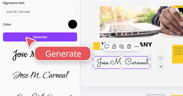 Hướng dẫn tạo chữ ký bằng AI Signature trên Canva