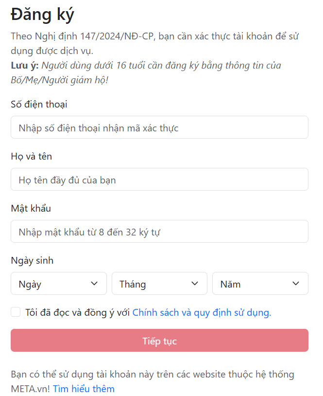 Thông tin tạo tài khoản Quantrimang.com